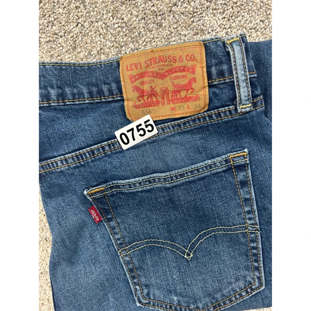 Levis 514 Straight Fit Mens Blue Denim Jeans W33 L34 Medium Wash Stretch #0755